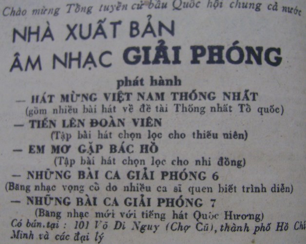 Nhà xuất bản Âm nhạc Giải phóng chào mừng Tổng tuyển cử bầu Quốc hội thống nhất (năm 1976). (Ảnh tư liệu)