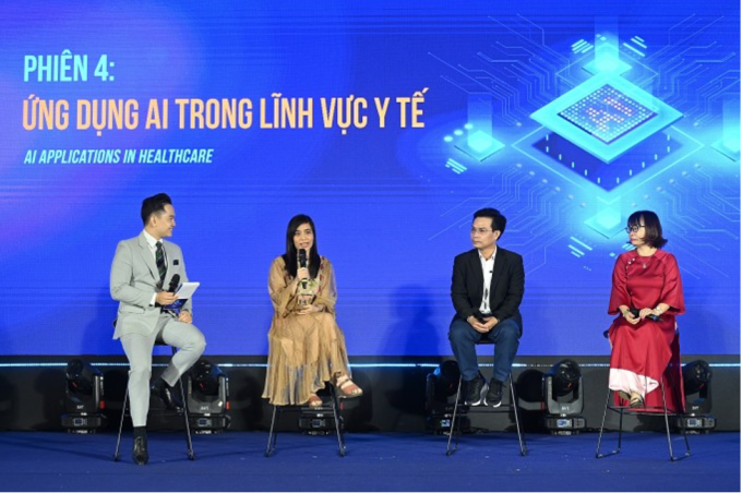 Các diễn giả đưa ra giải pháp kéo gần khoảng cách giữa lý thuyết và thực hành trong ứng dụng AI vào y tế. Ảnh: Giang Huy