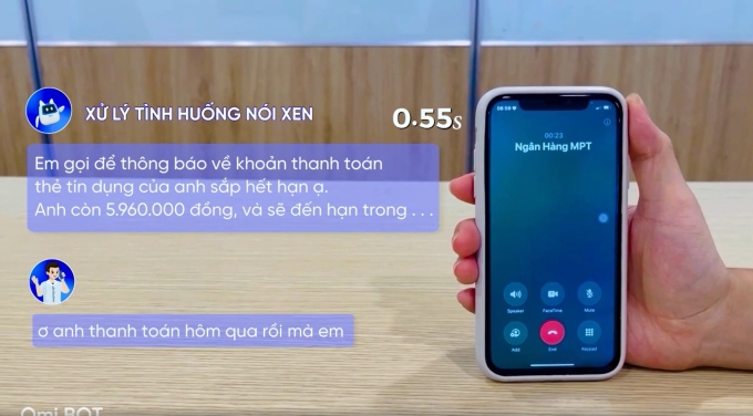 Thử nghiệm tính năng giải pháp chat bot mang tên OmiBot của nhóm tác giả. Ảnh: Nhóm tác giả