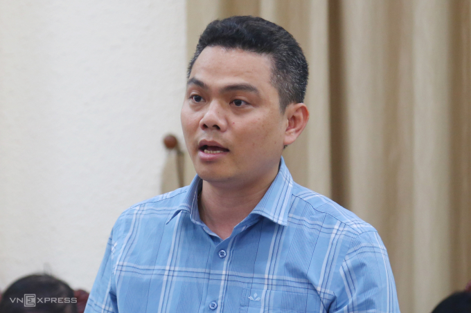 Thiếu tá Trần Duy Hiển tại hội thảo, chiều 14/5. Ảnh: Phạm Dự