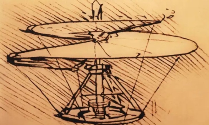 Phác họa trực thăng của Leonardo da Vinci. Ảnh: Passei Direto